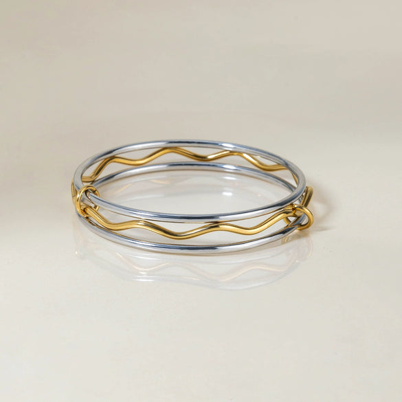 Stackable Stainless Steel Goldplated Bracelets Original Design Hoop Style