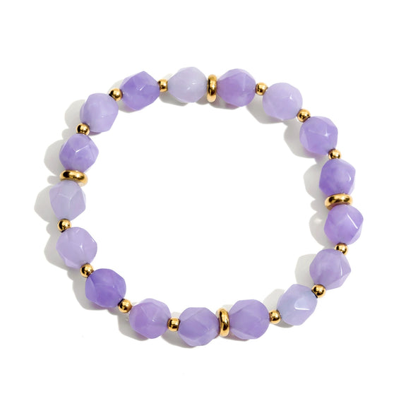 Stacked Bracelet Stainless Steel Geometric Amethyst Bead Jewelry Electroplated For Women