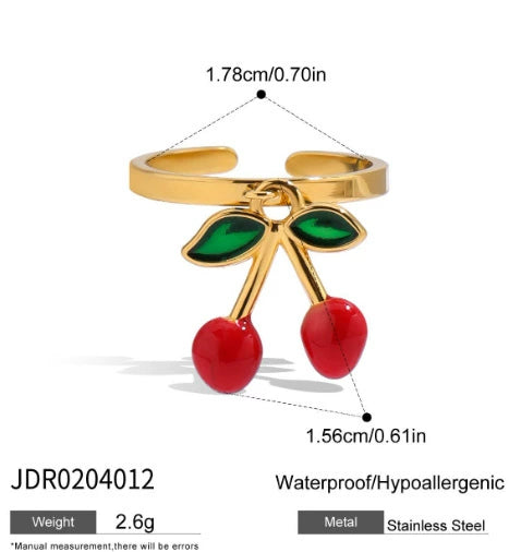 Stacked Cherry Geometric Style Stainless Steel Electroplated Women's Ring Jewelry