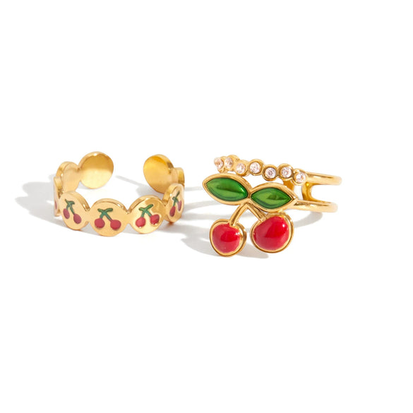 Stacked Cherry Geometric Style Stainless Steel Electroplated Women's Ring Jewelry