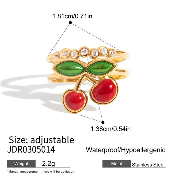 Stacked Cherry Geometric Style Stainless Steel Electroplated Women's Ring Jewelry