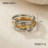 Stacked Colorblocked Stainless Steel Geometric Ring Combination Light Luxury Style 18K Goldplated Hand Jewelry