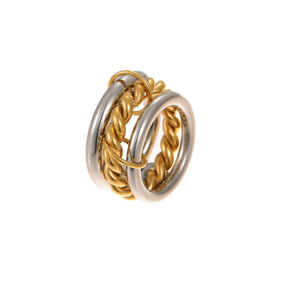 Stacked Colorblocked Stainless Steel Geometric Ring Combination Light Luxury Style 18K Goldplated Hand Jewelry