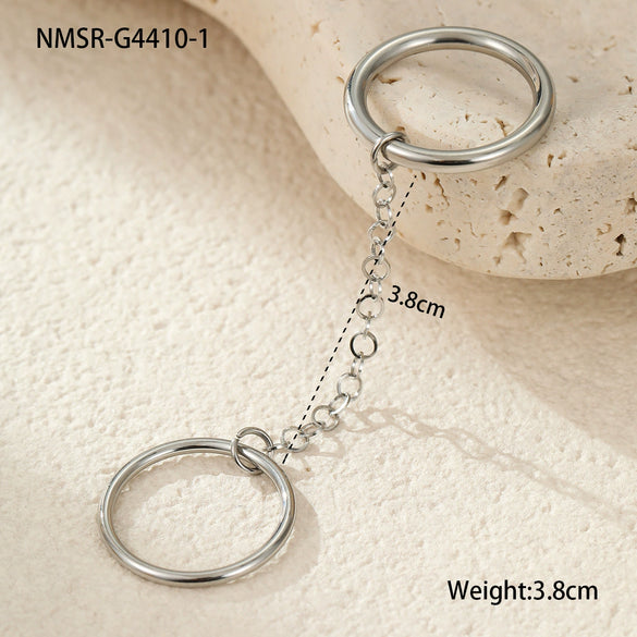 Stacked Colorblocked Stainless Steel Geometric Ring Combination Light Luxury Style 18K Goldplated Hand Jewelry