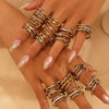 Stacked Colorblocked Stainless Steel Geometric Ring Combination Light Luxury Style 18K Goldplated Hand Jewelry
