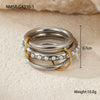 Stacked Colorblocked Stainless Steel Geometric Ring Combination Light Luxury Style 18K Goldplated Hand Jewelry