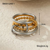 Stacked Colorblocked Stainless Steel Geometric Ring Combination Light Luxury Style 18K Goldplated Hand Jewelry