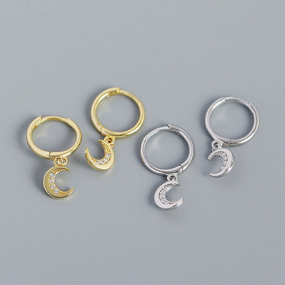 Stacked Earrings S925 Silver Moon Pattern Electroplated