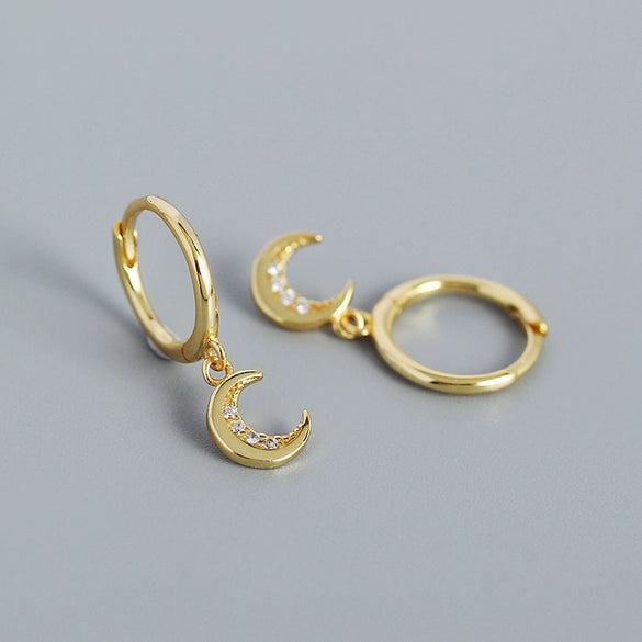 Stacked Earrings S925 Silver Moon Pattern Electroplated