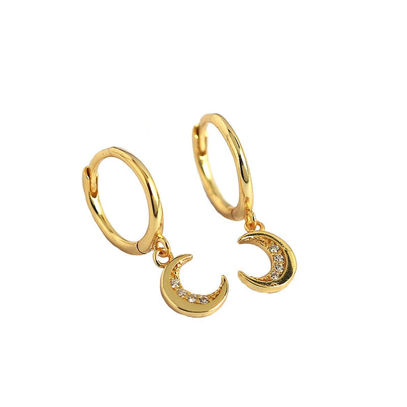 Stacked Earrings S925 Silver Moon Pattern Electroplated