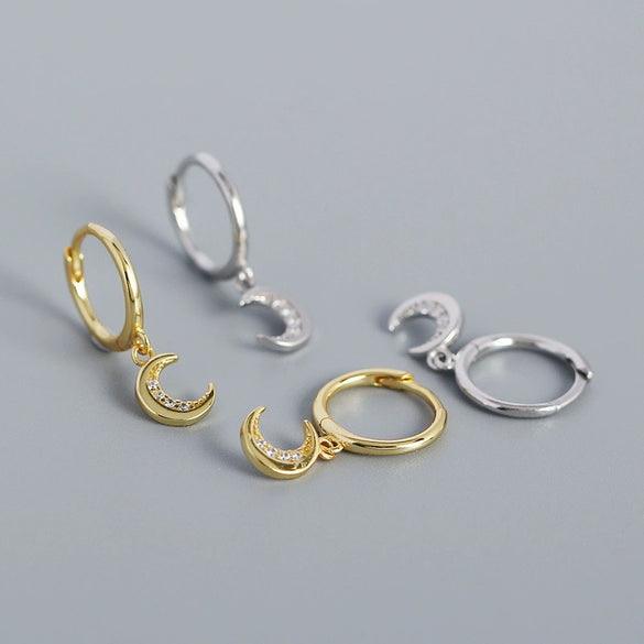Stacked Earrings S925 Silver Moon Pattern Electroplated