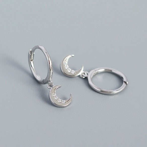 Stacked Earrings S925 Silver Moon Pattern Electroplated