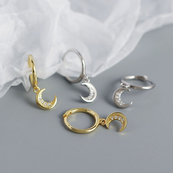 Stacked Earrings S925 Silver Moon Pattern Electroplated