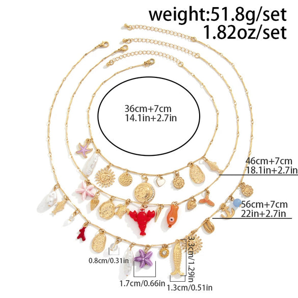 Stacked Geometric Starfish Shell Alloy Iron Chain Imitation Pearl Women's Necklace With Electroplating