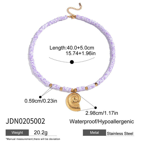 Stacked Holiday Style Stainless Steel Natural Stone Conch Pendant Geometric Pattern Electroplated Women's Necklace
