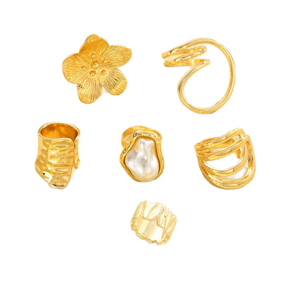 Stacked Ins Style Women's Special Shaped Pearl Gemstone Ring Set Zinc Alloy Electroplated