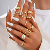 Stacked Ins Style Women's Special Shaped Pearl Gemstone Ring Set Zinc Alloy Electroplated