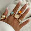 Stacked Ins Style Women's Special Shaped Pearl Gemstone Ring Set Zinc Alloy Electroplated