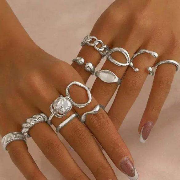 Stacked Ins Style Women's Special Shaped Pearl Gemstone Ring Set Zinc Alloy Electroplated