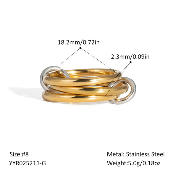 Stacked Interlocking Ring In Geometric Shape Stainless Steel Jewelry With Pvd Furnace Vacuum Real Gold Plating For Unisex