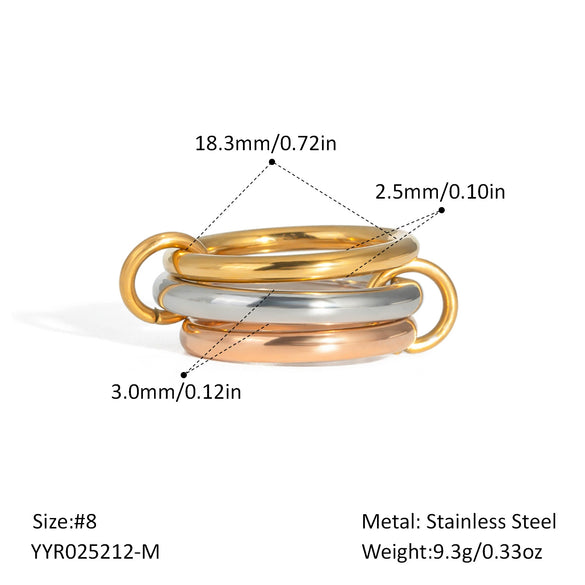 Stacked Interlocking Ring In Geometric Shape Stainless Steel Jewelry With Pvd Furnace Vacuum Real Gold Plating For Unisex