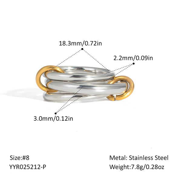 Stacked Interlocking Ring In Geometric Shape Stainless Steel Jewelry With Pvd Furnace Vacuum Real Gold Plating For Unisex
