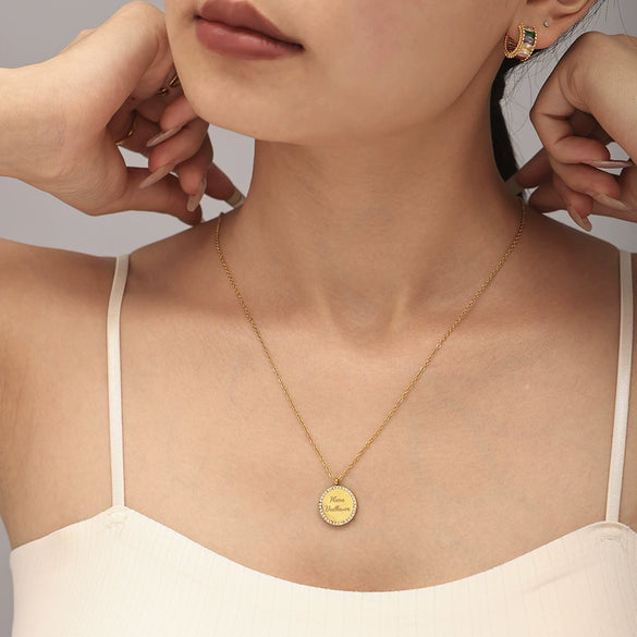 Stacked Letter Doublesided Collarbone Jewelry Set 316L Stainless Steel Diamondencrusted Electroplating For Women