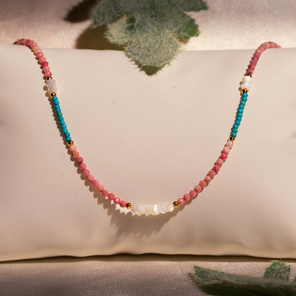Stacked Millet Beads Colorful Beads With Natural Stone Stainless Steel 18K Female Clavicle Necklace Electroplated