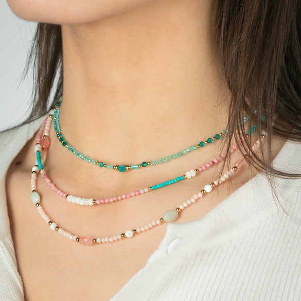 Stacked Millet Beads Colorful Beads With Natural Stone Stainless Steel 18K Female Clavicle Necklace Electroplated