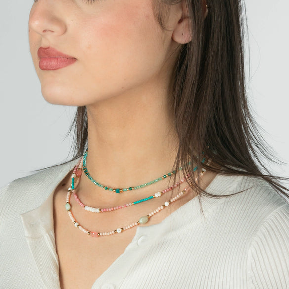 Stacked Millet Beads Colorful Beads With Natural Stone Stainless Steel 18K Female Clavicle Necklace Electroplated