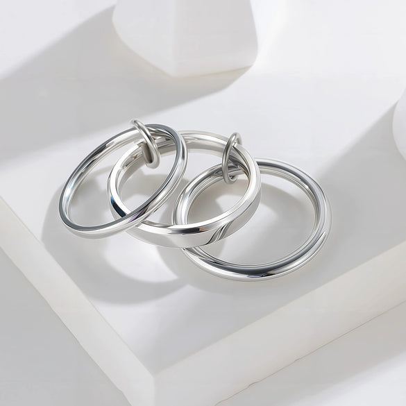 Stacked Mitten Rings Titanium Steel Geometric Electroplated Hand Jewelry For Women