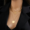 Stacked Multi Layer Round Pendant Necklace With Geometric Pattern Made Of Titanium Steel Electroplated For Women And Men