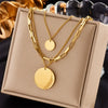 Stacked Multi Layer Round Pendant Necklace With Geometric Pattern Made Of Titanium Steel Electroplated For Women And Men