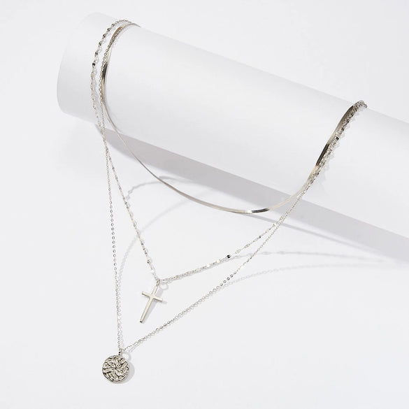 Stacked Necklace Snake Bone Clavicle Chain S925 Sterling Silver Cross Geometric Electroplated Design