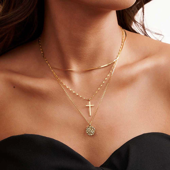 Stacked Necklace Snake Bone Clavicle Chain S925 Sterling Silver Cross Geometric Electroplated Design
