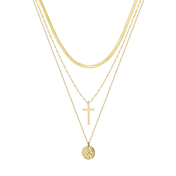 Stacked Necklace Snake Bone Clavicle Chain S925 Sterling Silver Cross Geometric Electroplated Design