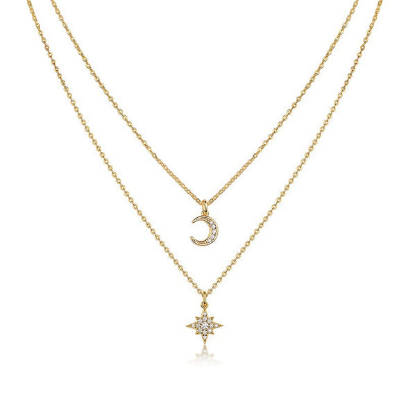 Stacked Necklace 925 Sterling Silver Moissanite Inlay Clavicle Chain Fashion Style
