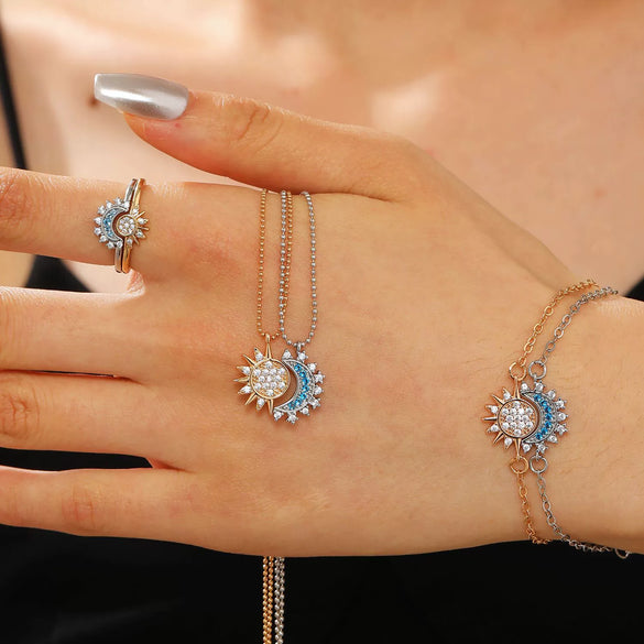 Stacked Open Ring Women's Copper Diamond Retro Design Sun And Moon Style