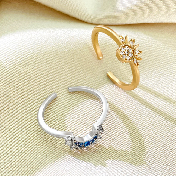 Stacked Open Ring Women's Copper Diamond Retro Design Sun And Moon Style
