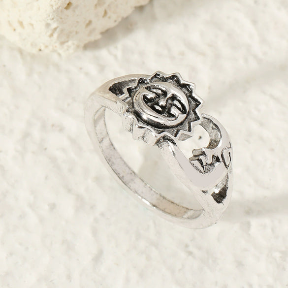 Stacked Open Ring Women's Copper Diamond Retro Design Sun And Moon Style