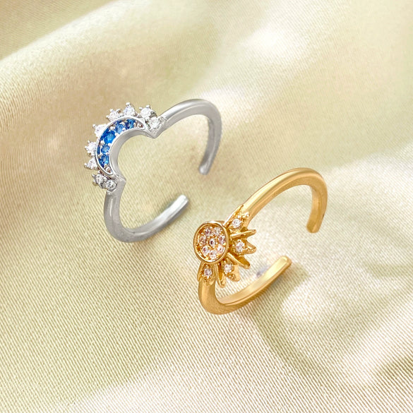 Stacked Open Ring Women's Copper Diamond Retro Design Sun And Moon Style