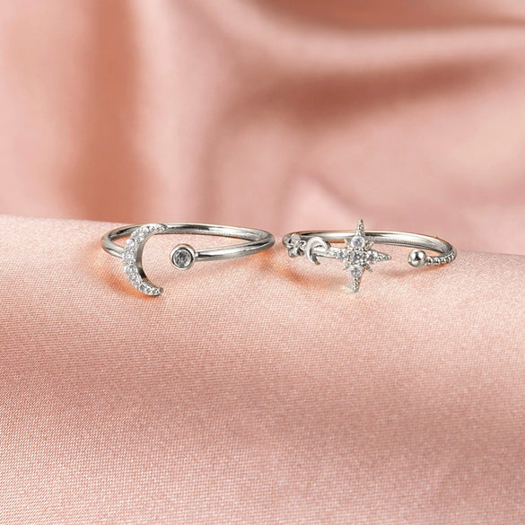 Stacked Open Ring Women's Copper Diamond Retro Design Sun And Moon Style
