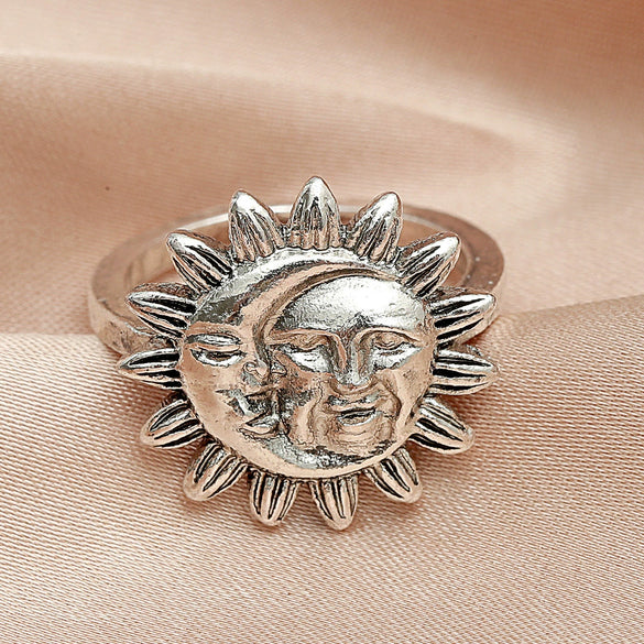 Stacked Open Ring Women's Copper Diamond Retro Design Sun And Moon Style