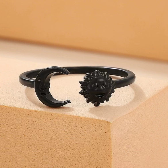 Stacked Open Ring Women's Copper Diamond Retro Design Sun And Moon Style