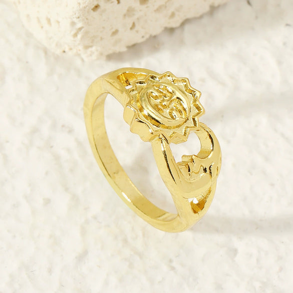 Stacked Open Ring Women's Copper Diamond Retro Design Sun And Moon Style