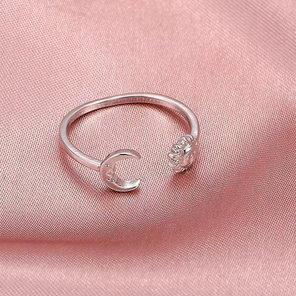 Stacked Open Ring Women's Copper Diamond Retro Design Sun And Moon Style
