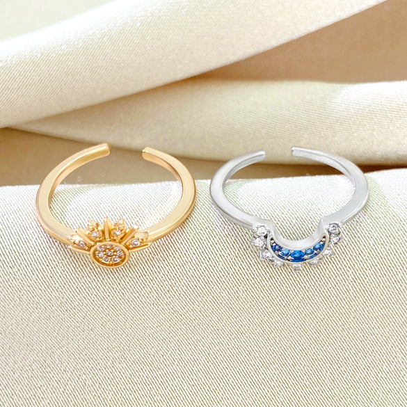 Stacked Open Ring Women's Copper Diamond Retro Design Sun And Moon Style