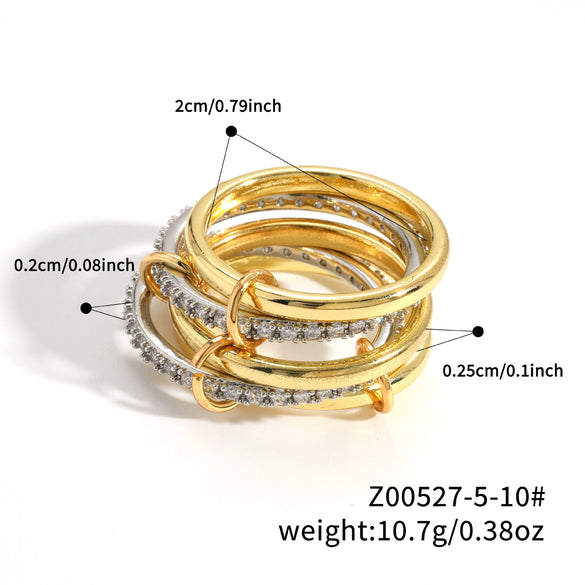 Stacked Plain Ring Copper Inlaid Zirconium Geometric Light Luxury Style Electroplated Women's Couple Hand Jewelry
