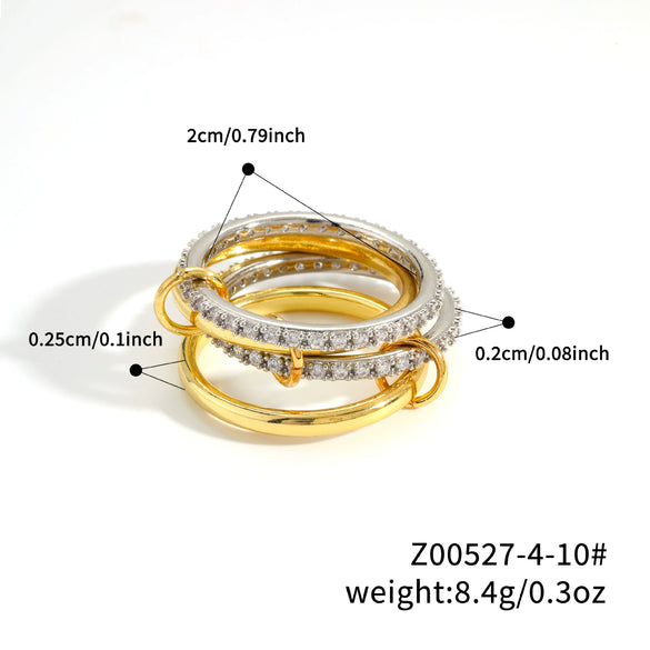 Stacked Plain Ring Copper Inlaid Zirconium Geometric Light Luxury Style Electroplated Women's Couple Hand Jewelry