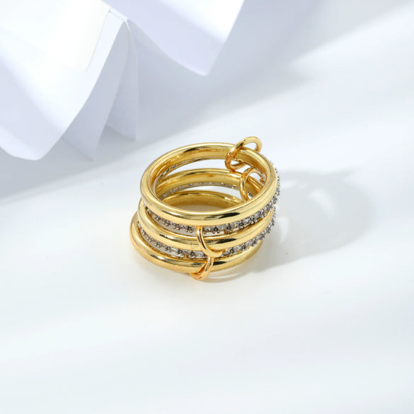 Stacked Plain Ring Copper Inlaid Zirconium Geometric Light Luxury Style Electroplated Women's Couple Hand Jewelry